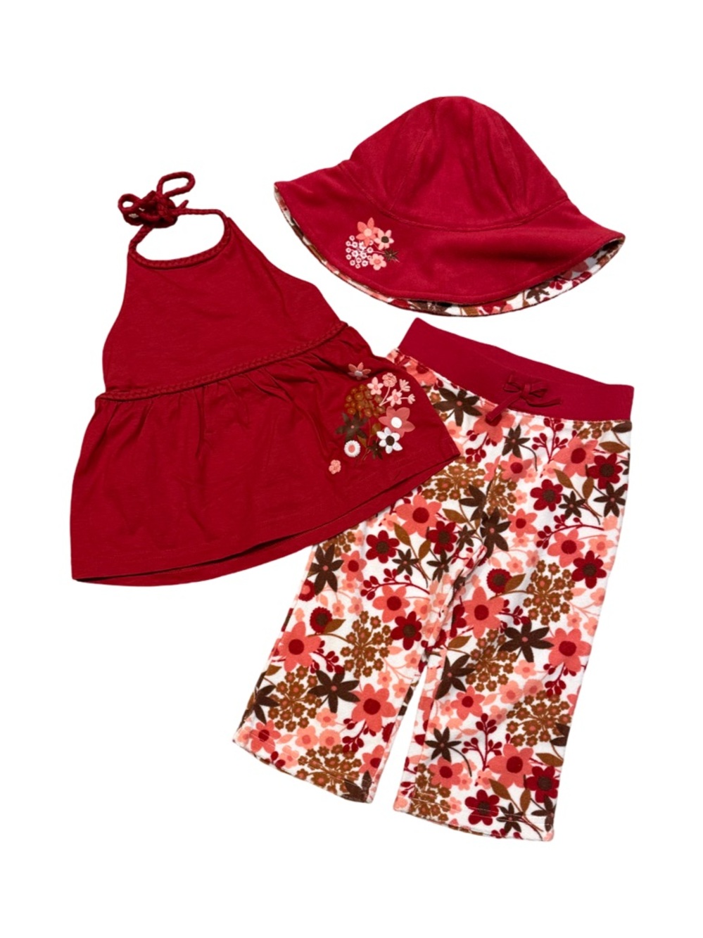 Janie and Jack Beachside Villa 3-Piece Set Halter Top, Flower Pants & Hat 3T